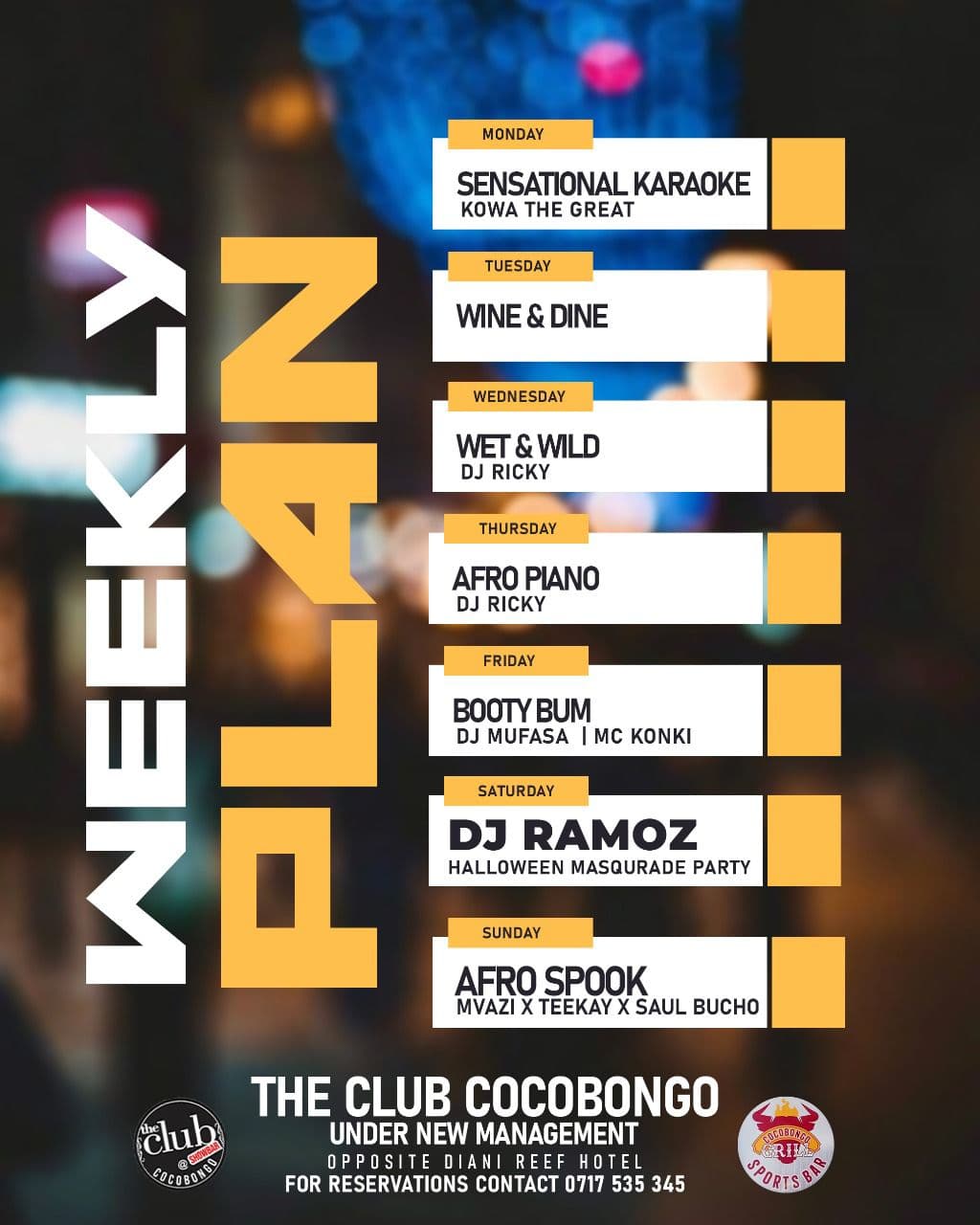 Club Cocobongo Weekly Program